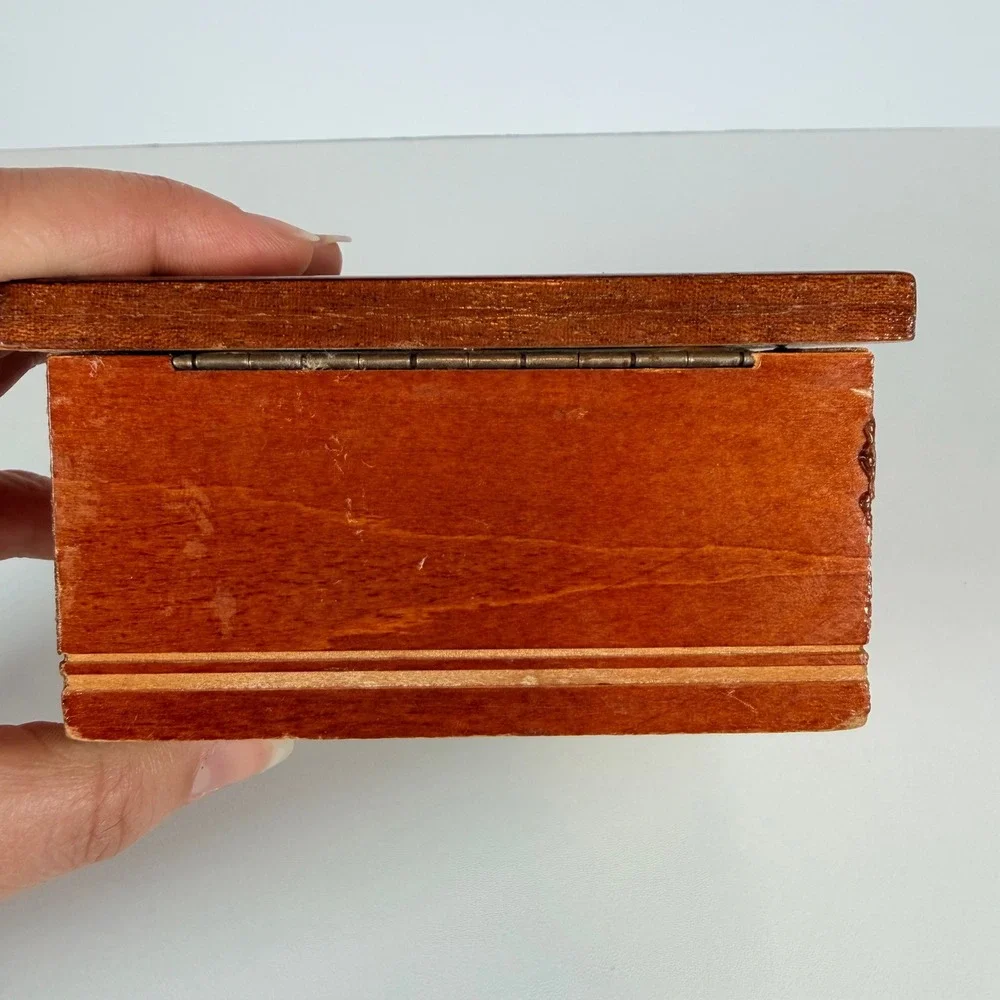 Vintage Wooden Music Box‎ with Hummel Illustration Hinged Lid little girls